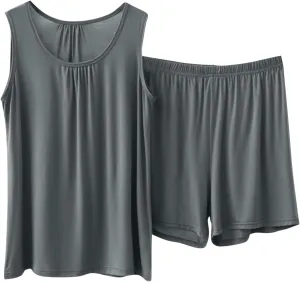 Plus Size Women's Modal Pajama Sets Loose Sleeveless Tank Top with Shorts Comfy Soft Summer Sleepwear 2 Piece Pjs Lounge Set