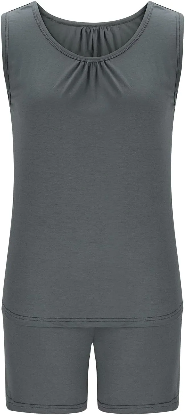 Plus Size Women's Modal Pajama Sets Loose Sleeveless Tank Top with Shorts Comfy Soft Summer Sleepwear 2 Piece Pjs Lounge Set