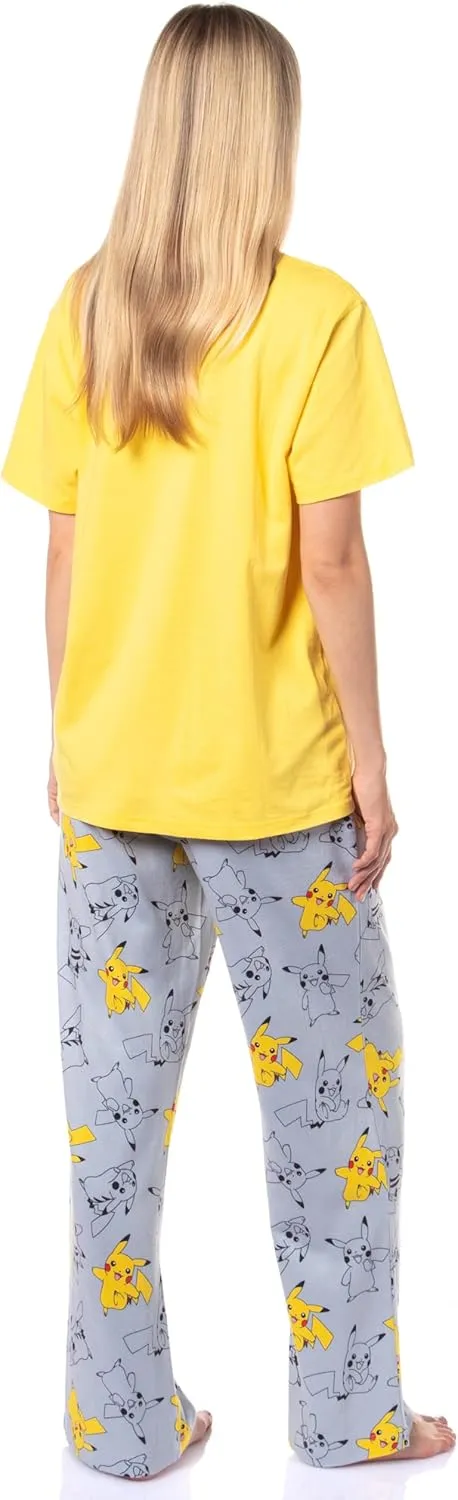 Pokemon Women's Pikachu Bolts 2 Piece Shirt and Pant Combo Adult Pajama Lounge Set