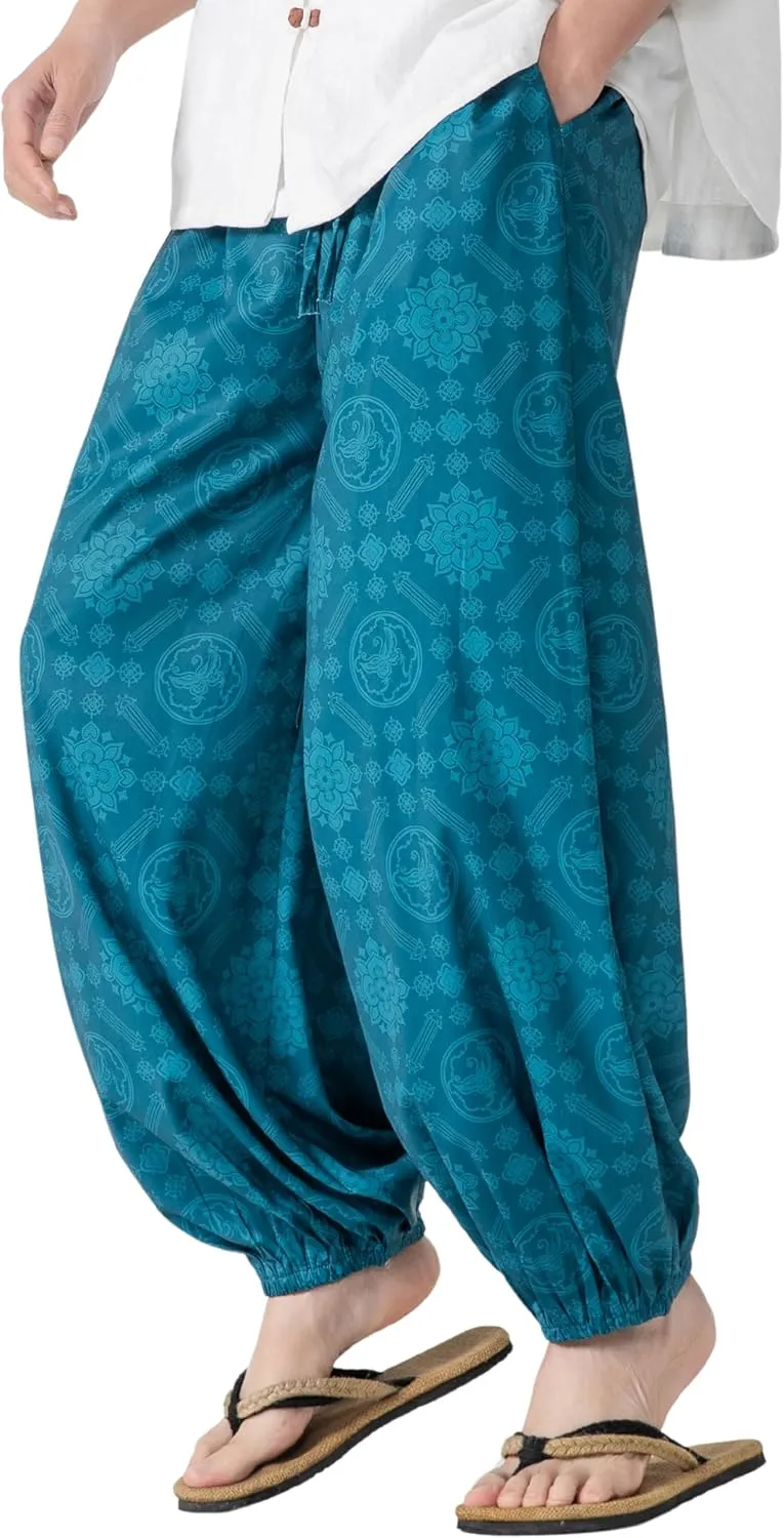 PRIJOUHE Men's Casual Harem Pants Elastic Waist Yoga Pants Lightweight Wide Leg Printed Summer Beach Trouser