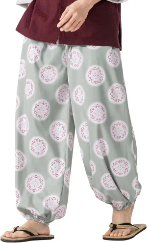 PRIJOUHE Men's Casual Harem Pants Elastic Waist Yoga Pants Lightweight Wide Leg Printed Summer Beach Trouser