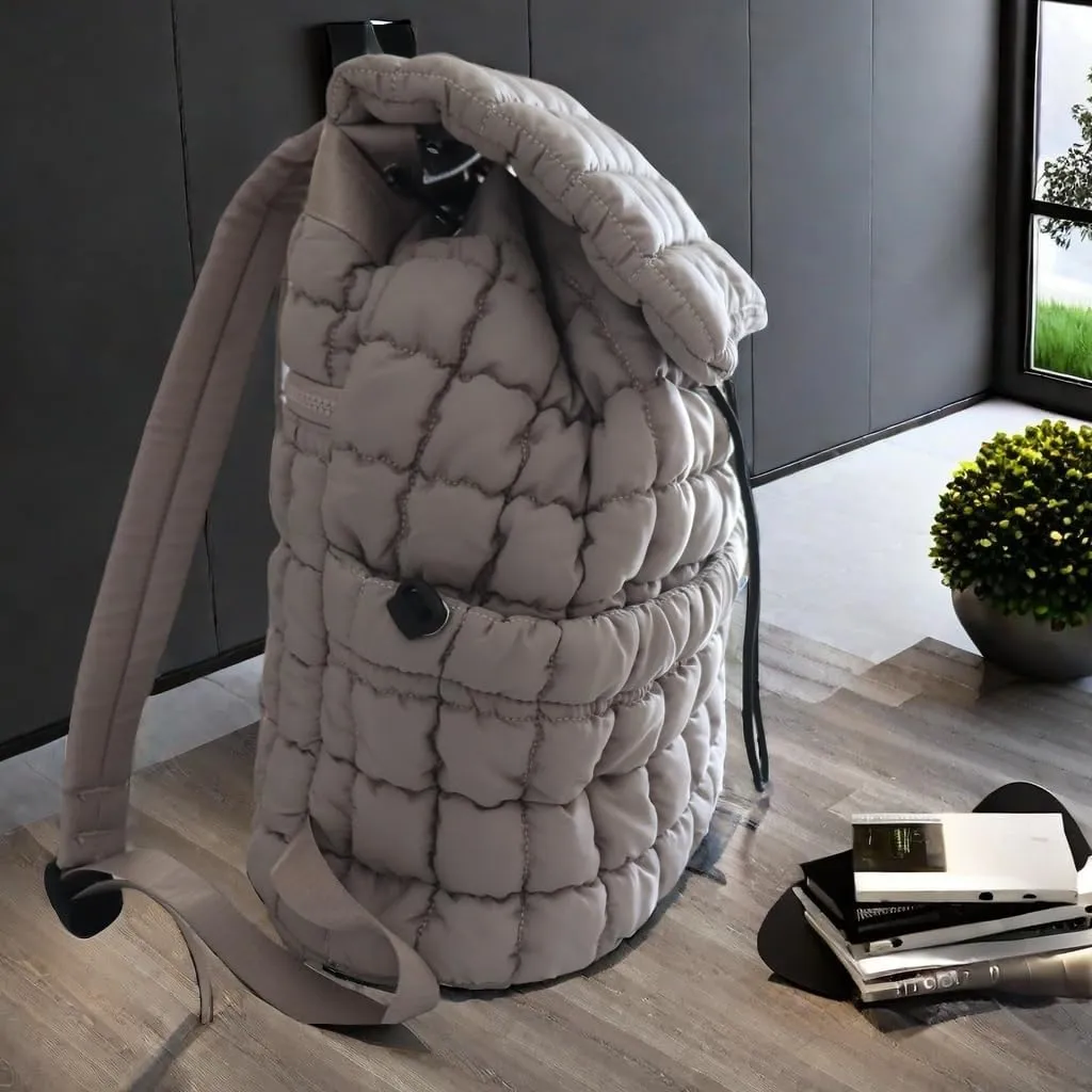 Puffer Backpack Nylon Casual Daypack Lightweight Travel Backpack Quilted Backpack for Women 18L (Khaki)