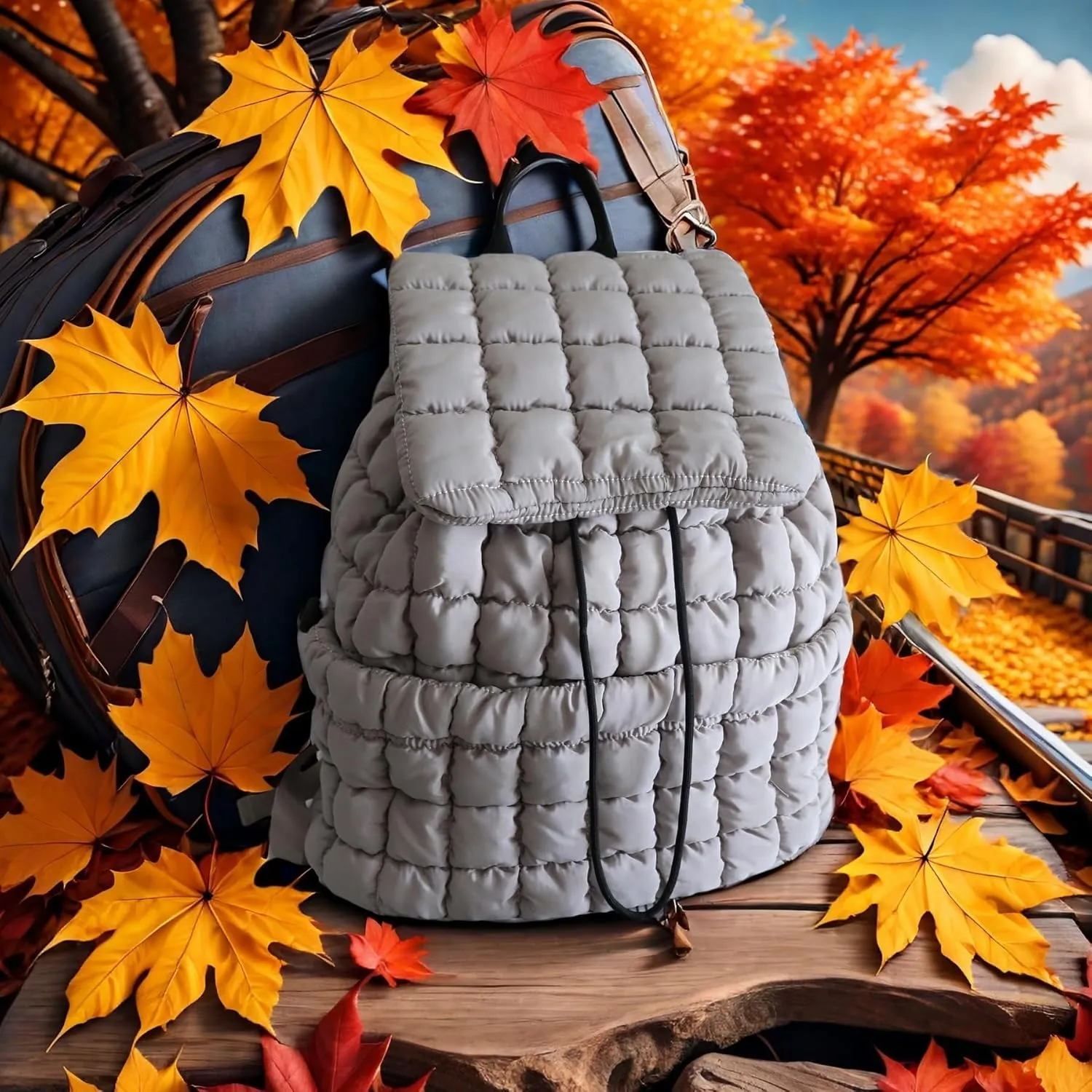 Puffer Backpack Nylon Casual Daypack Lightweight Travel Backpack Quilted Backpack for Women 18L (Khaki)