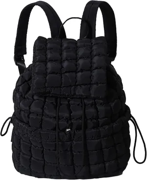 Quilted Puffy Backpack for Women Lightweight Puffer Hiker Pack Drawstring Padding Travel Gym Bag Casual Daypack (Black)
