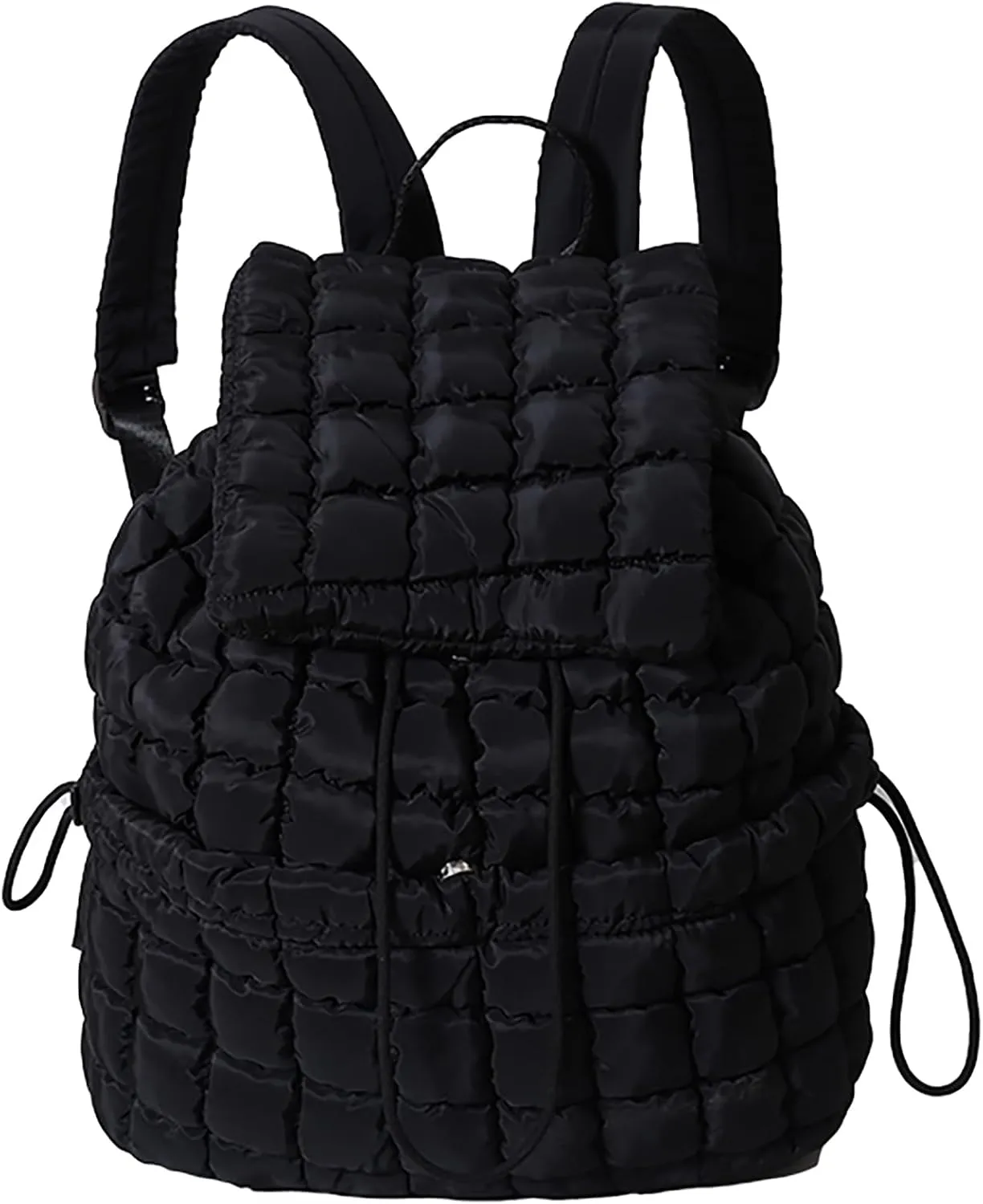 Quilted Puffy Backpack for Women Lightweight Puffer Hiker Pack Drawstring Padding Travel Gym Bag Casual Daypack (Black)