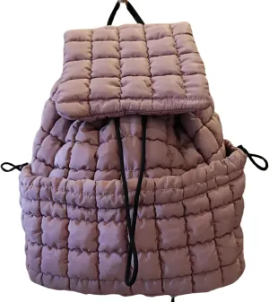 Quilted Puffy Backpack for Women Lightweight Puffer Hiker Pack Drawstring Padding Travel Gym Bag Casual Daypack (gray-pink)