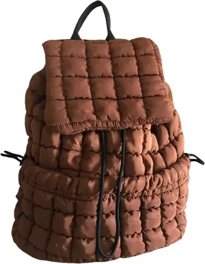 Quilted Puffy Backpack Nylon Casual Daypack Lightweight Quilted Travel Daypack Backpack for Women (Brown2)
