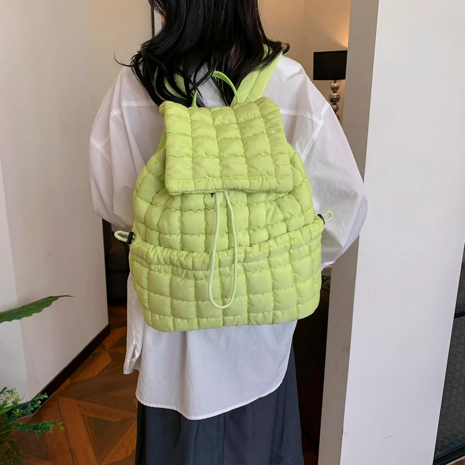 Quilted Puffy Backpack Nylon Casual Daypack Lightweight Quilted Travel Daypack Backpack for Women (Brown2)