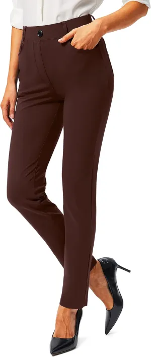 Rammus Womens Yoga Dress Pants with Pockets Stretch Work Leggings for Women Pull On Skinny Slacks for Business Office Casual