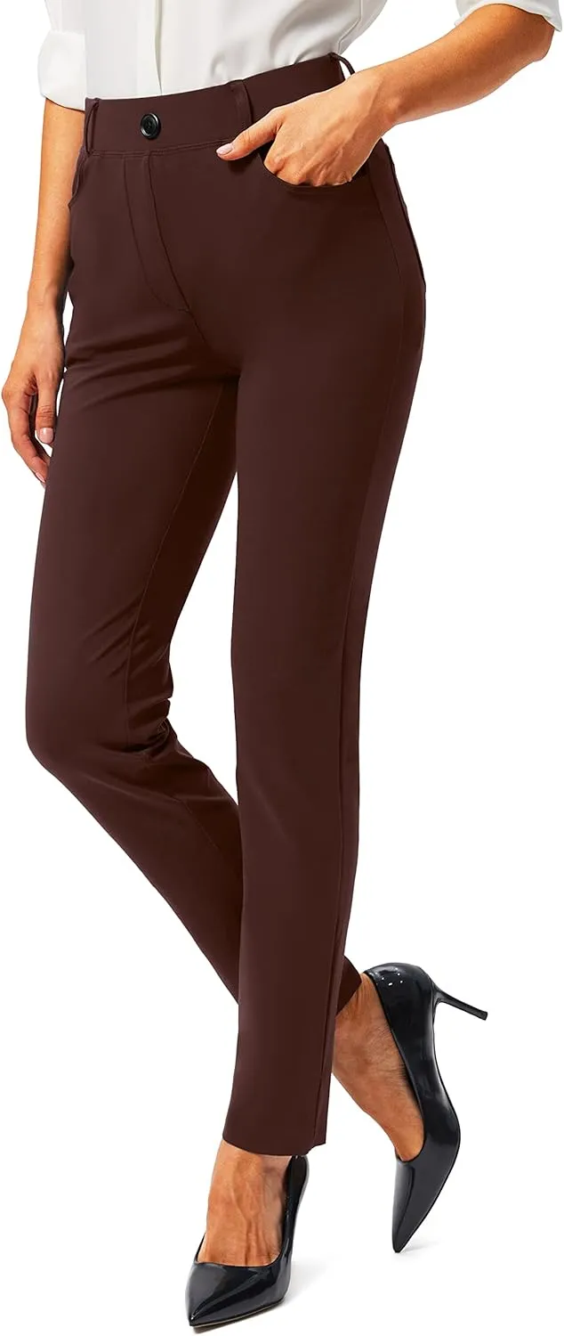 Rammus Womens Yoga Dress Pants with Pockets Stretch Work Leggings for Women Pull On Skinny Slacks for Business Office Casual