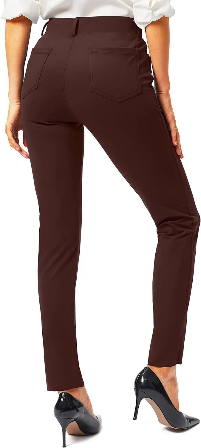 Rammus Womens Yoga Dress Pants with Pockets Stretch Work Leggings for Women Pull On Skinny Slacks for Business Office Casual