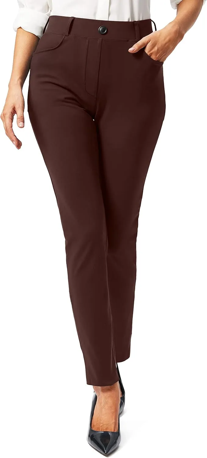 Rammus Womens Yoga Dress Pants with Pockets Stretch Work Leggings for Women Pull On Skinny Slacks for Business Office Casual