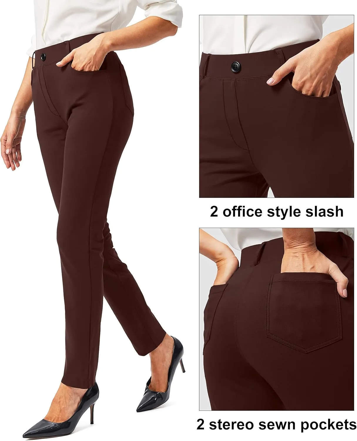 Rammus Womens Yoga Dress Pants with Pockets Stretch Work Leggings for Women Pull On Skinny Slacks for Business Office Casual