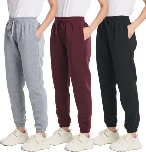 Real Essentials 3 Pack: Women's Fleece Jogger Sweatpants (Available in Plus Size)