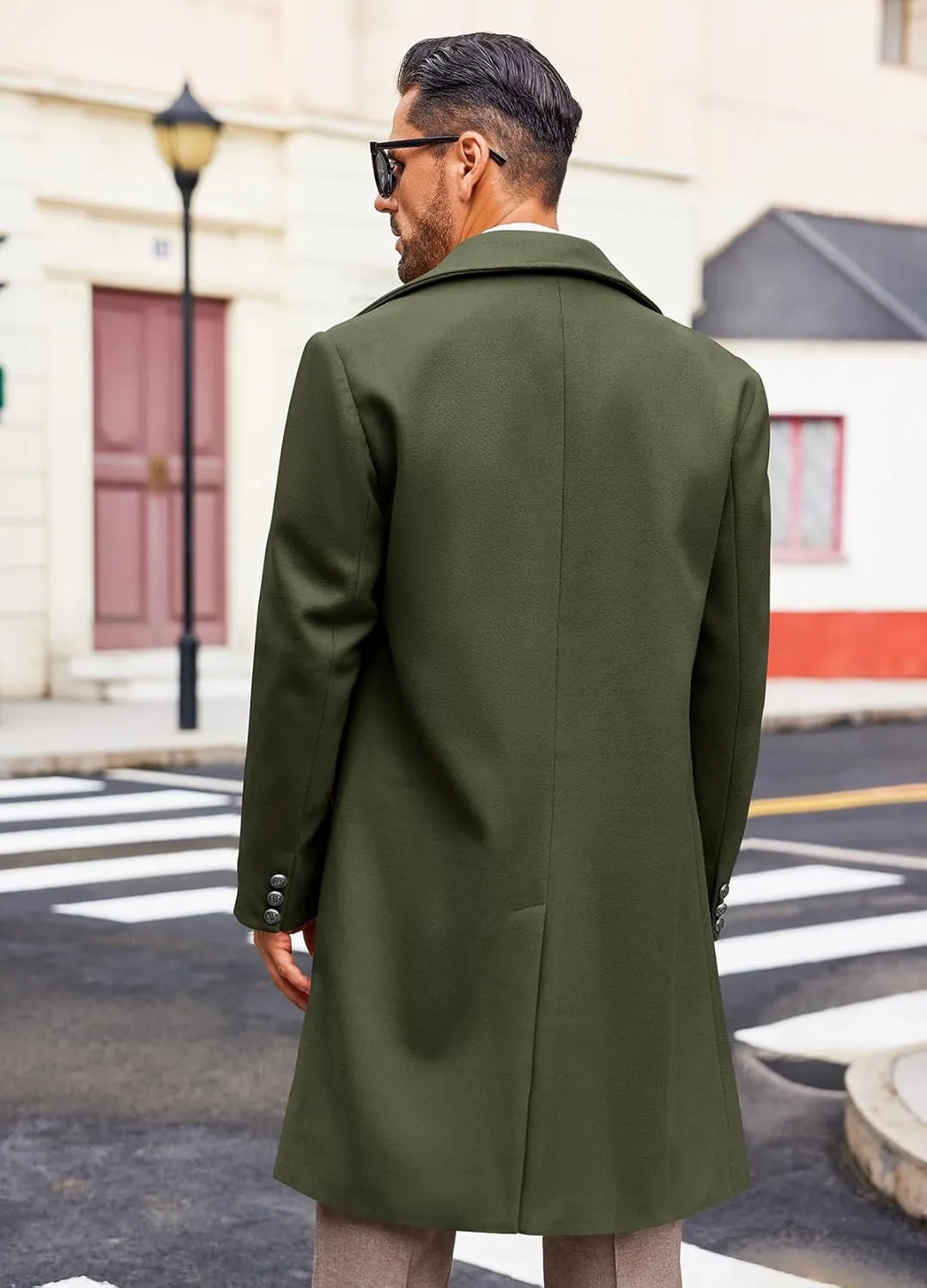 Runcati Mens Double Breasted Trench Coat Notch Lapel Peacoat Mid Long Winter Classic Overcoat
