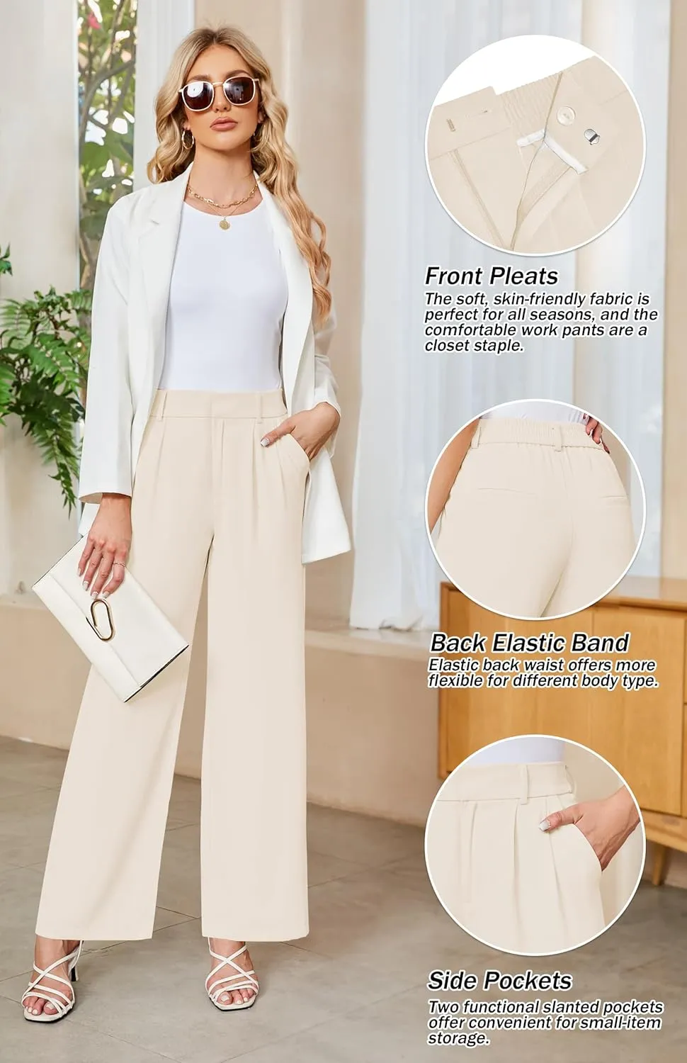 Sarin Mathews High Waisted Wide Leg Pants for Women Business Casual Dress Pant Palazzo Long Work Trousers with Pockets