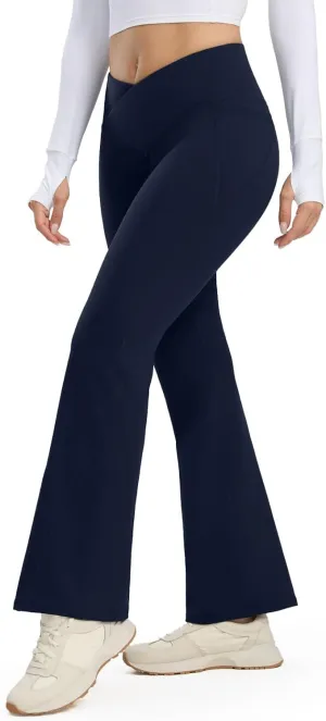 Seamaid Women's Fleece Lined Pants 30" Water Resistant Crossover Flare Leggings Winter Bell Bottom Yoga Pants with Pockets