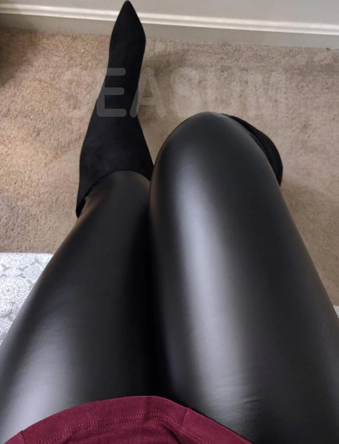 SEASUM Women's Faux Leather Leggings Pants PU Elastic Shaping Hip Push Up Black Sexy Stretchy High Waisted Tights