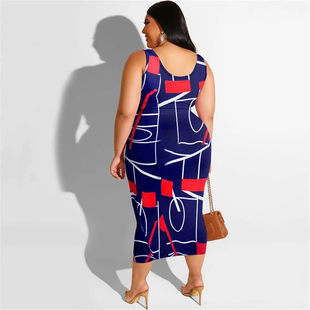Sexy Plus Size 2 Piece Skirt Set for Women Midi Dress Outfits-Solid Tie Dye Sleeveless Tank Top Skirts Set Casual