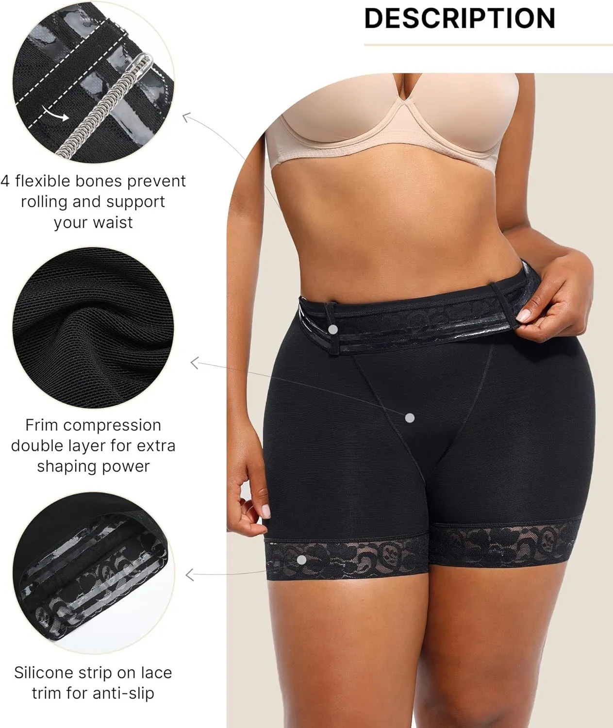 SHAPELLX Butt Lifting Shapewear For Women Tummy Control Faja Shaping Shorts Thigh Slimming Panties Mid Waisted Shaper