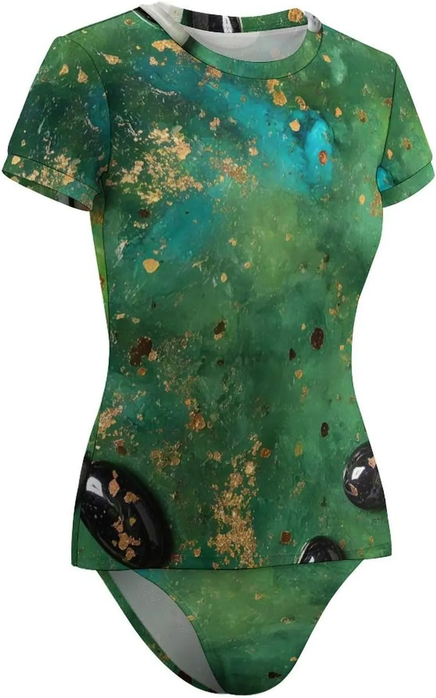Short Sleeve Swimsuit for Women Rash Guard Swimsuit Two Piece Swim and Shorts