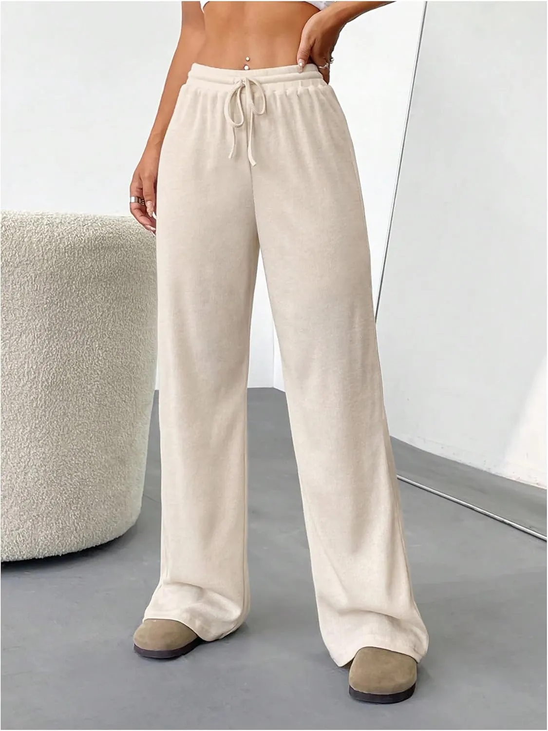 SOLY HUX Wide Leg Pants for Women Elastic High Waisted Sweatpants Causal Palazzo Pants