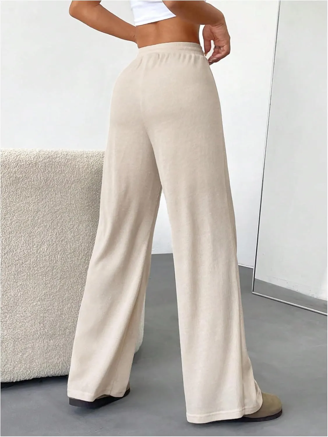 SOLY HUX Wide Leg Pants for Women Elastic High Waisted Sweatpants Causal Palazzo Pants