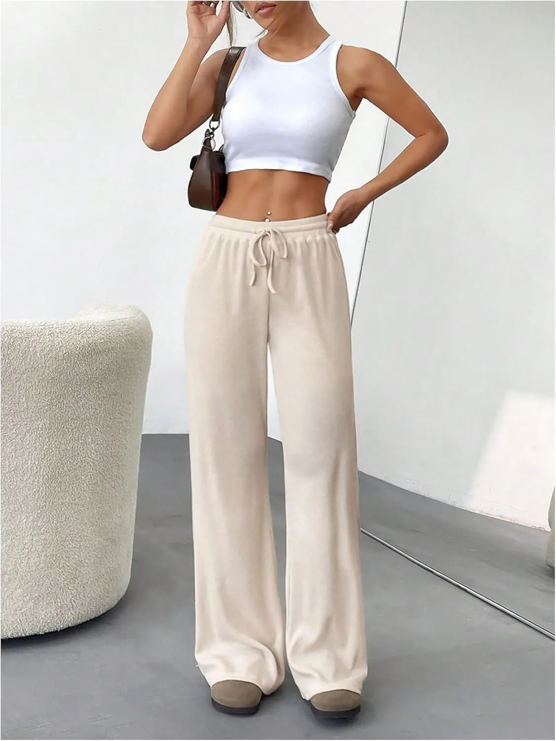 SOLY HUX Wide Leg Pants for Women Elastic High Waisted Sweatpants Causal Palazzo Pants