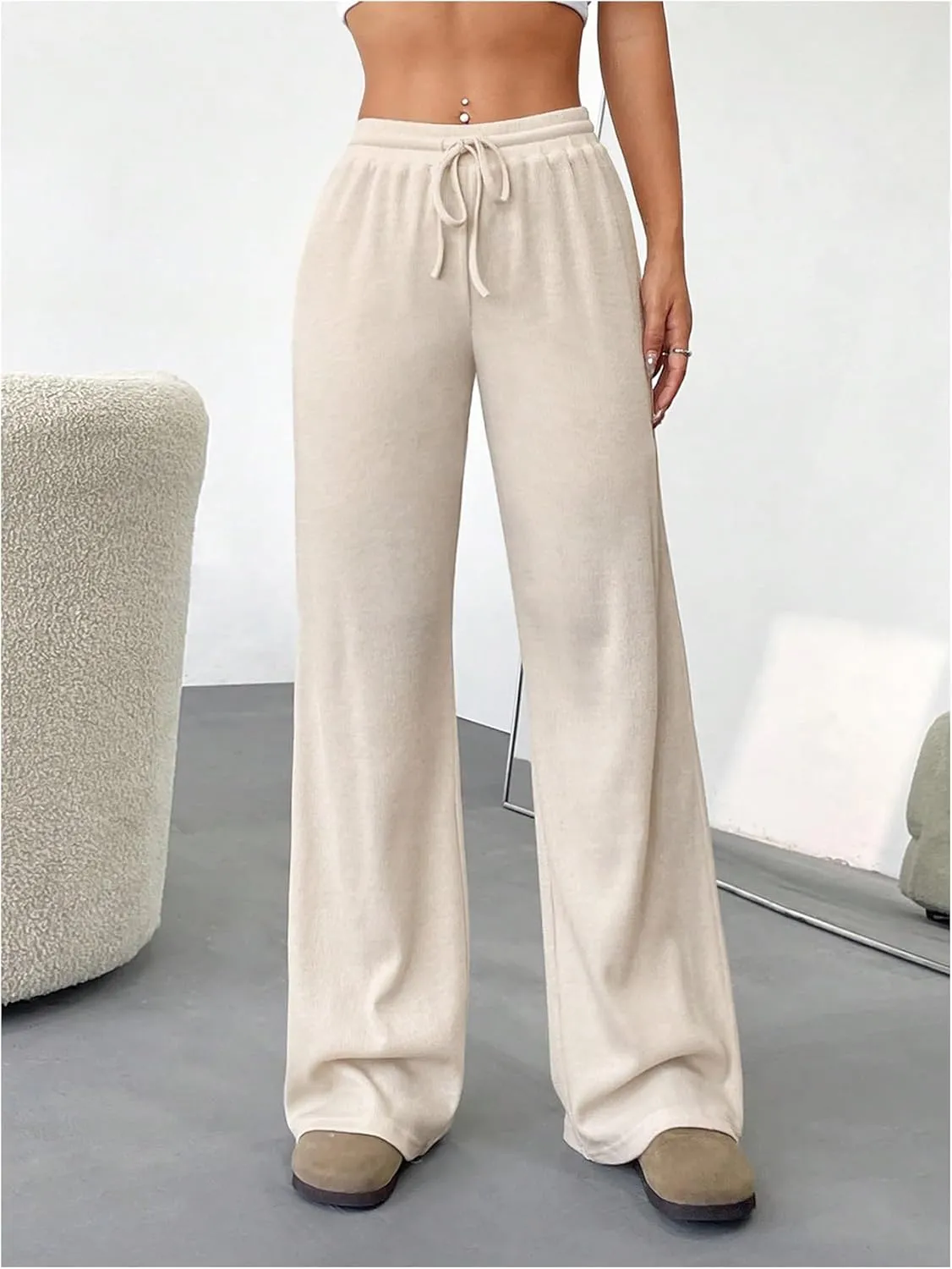 SOLY HUX Wide Leg Pants for Women Elastic High Waisted Sweatpants Causal Palazzo Pants