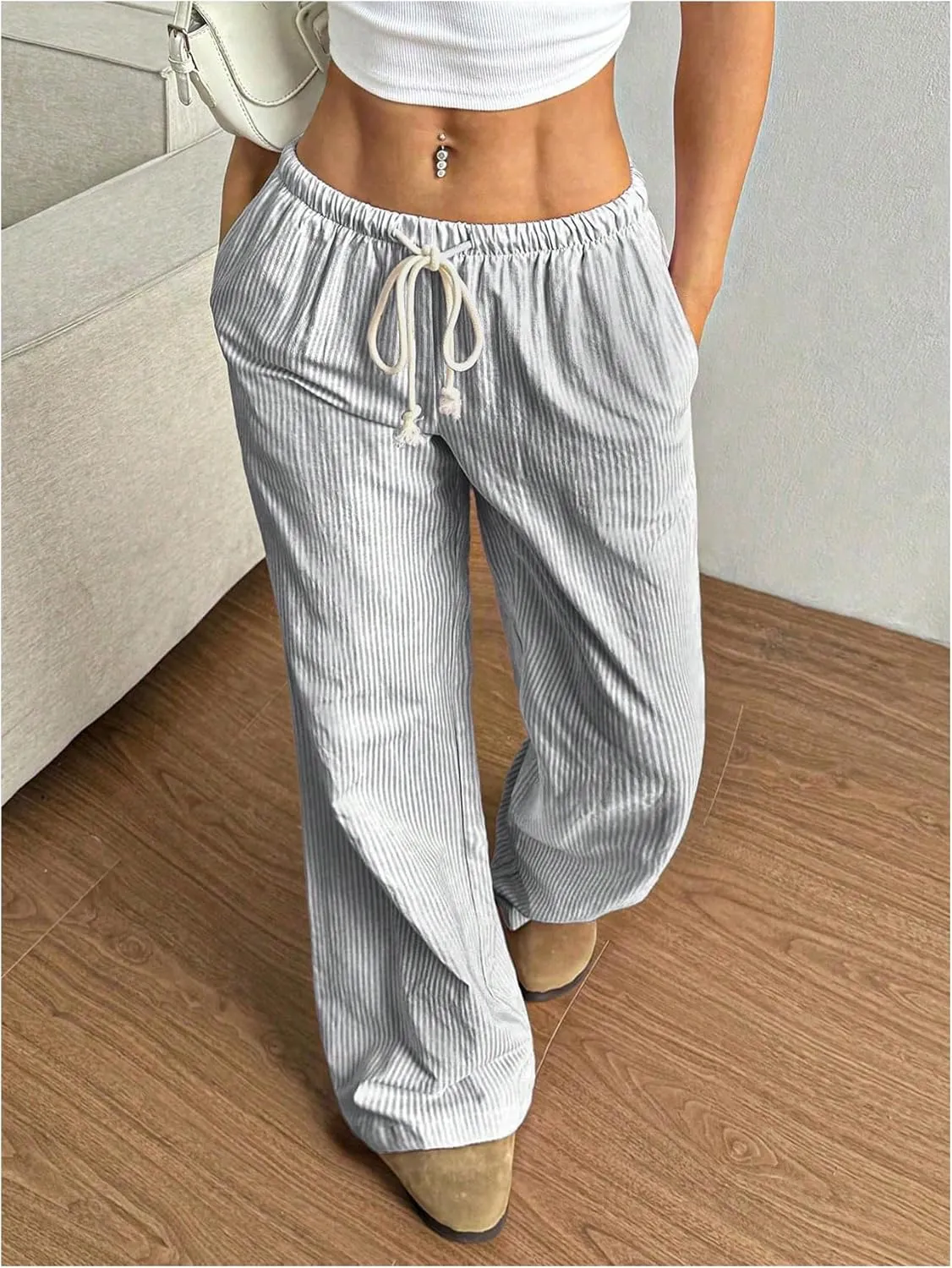 SOLY HUX Women's Drawstring Straight Leg Baggy Pants Casual Lounge Pants Trousers with Pocket