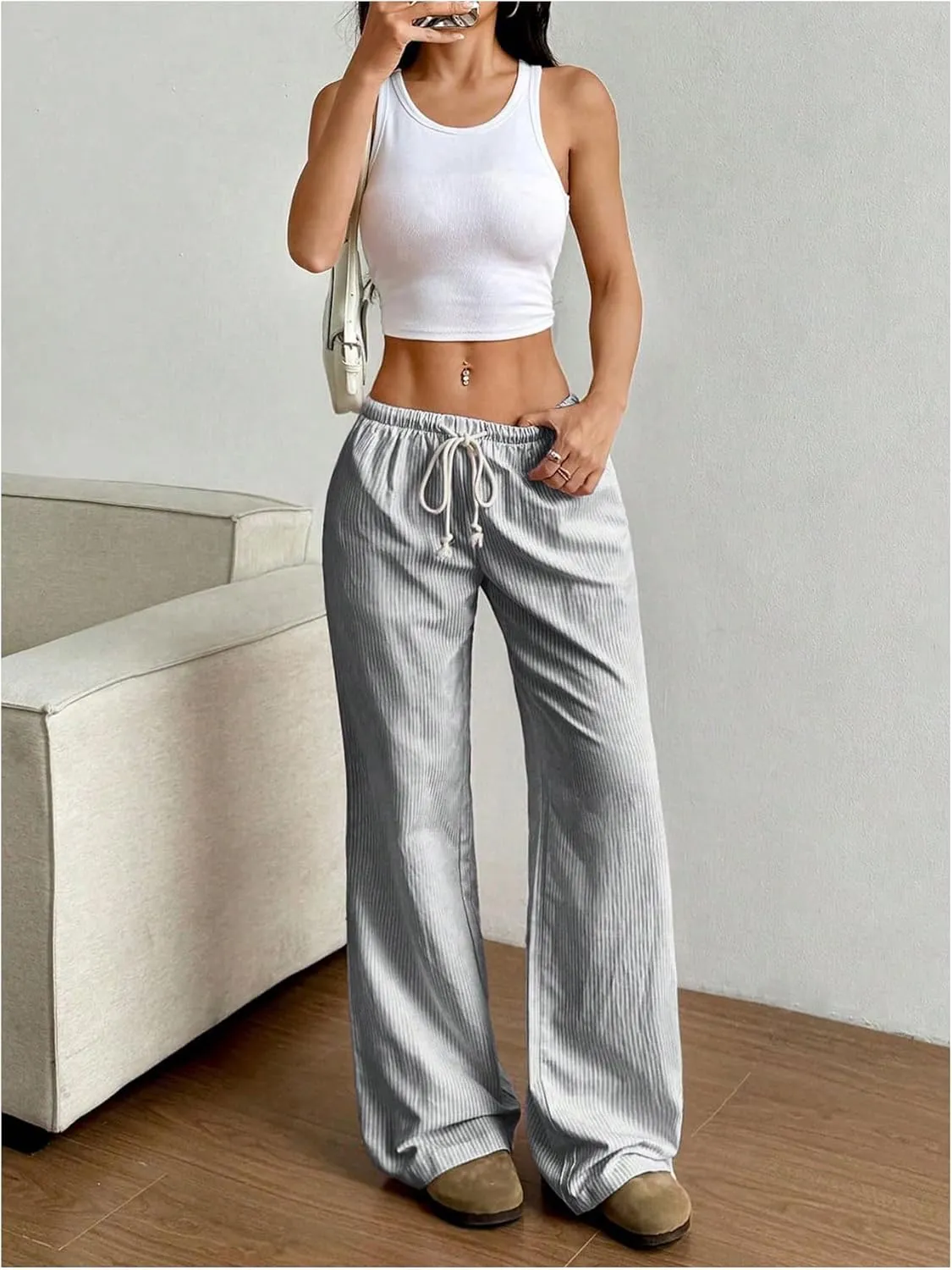SOLY HUX Women's Drawstring Straight Leg Baggy Pants Casual Lounge Pants Trousers with Pocket