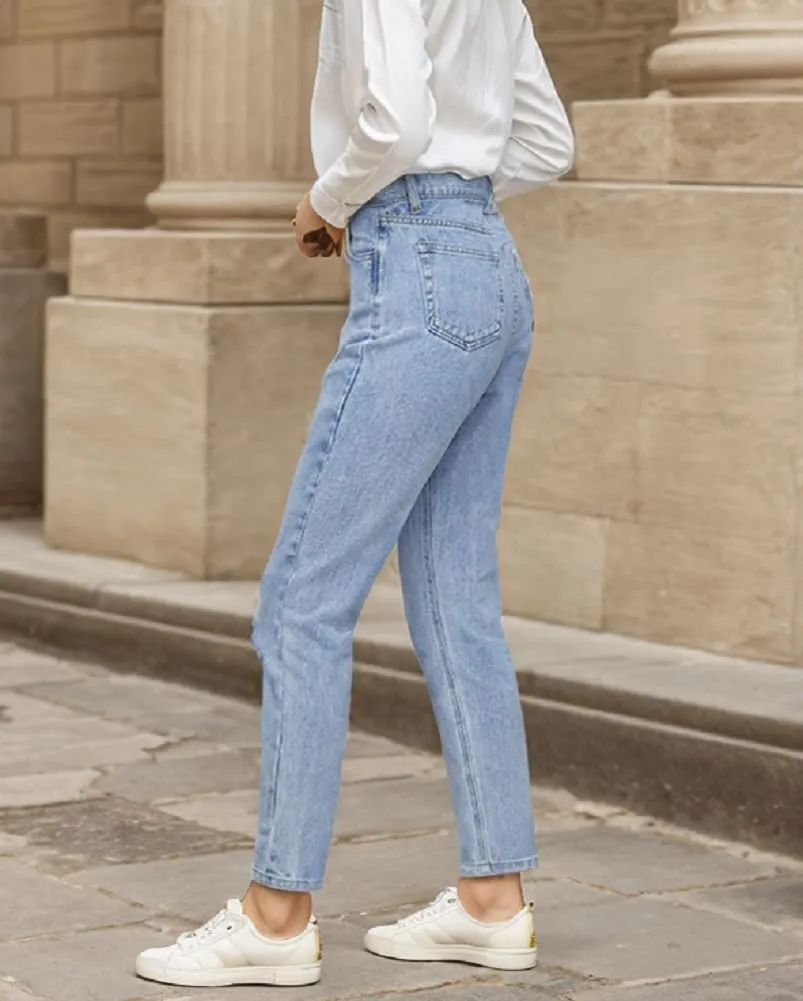 Sorrica Women's Juniors Boyfriend Jean Straight-Leg Mom Denim Pants