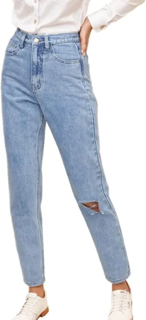 Sorrica Women's Juniors Boyfriend Jean Straight-Leg Mom Denim Pants