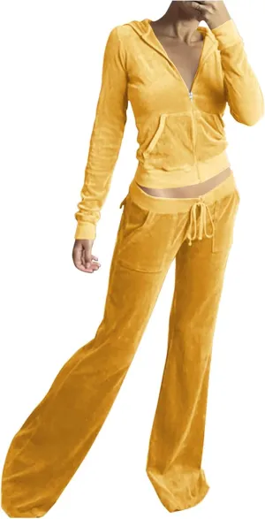 Stessotudo Lounge Sets for Women Zip Up Casual 2 Piece Pant Sets Long Sleeve Hooded Sweatshirts Comfy Velvet Fashion Outfits