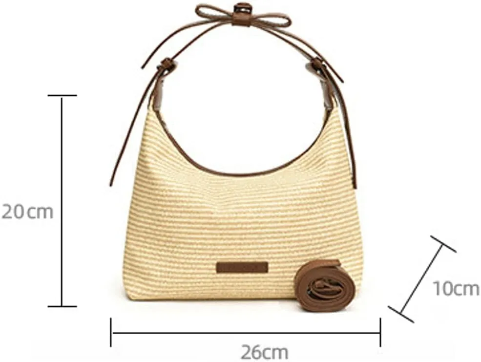 Straw Hobo Bag for Women Bow-knot Woven Beach Bag Summer Vacation Shoulder Crossbody Bag 2025