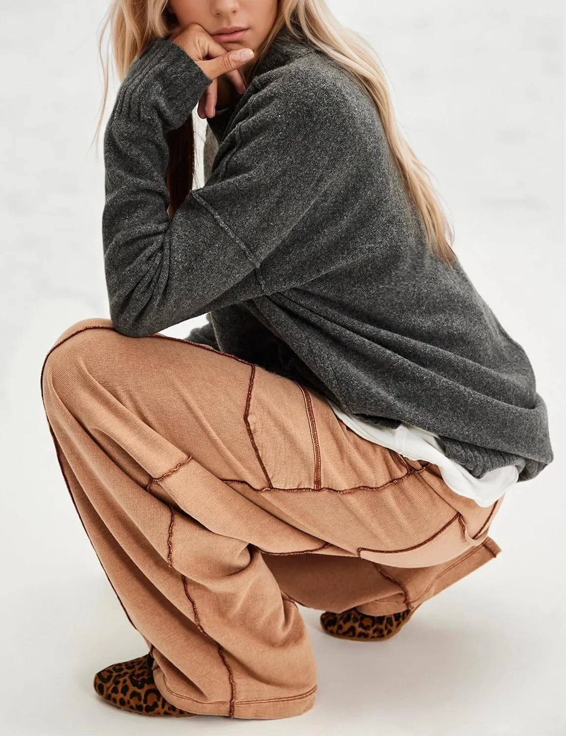 Summer Casual Wide Leg Pants for Women Drawstring Baggy Barrel Sweatpants High Waist Palazzo Lounge Pant with Pockets