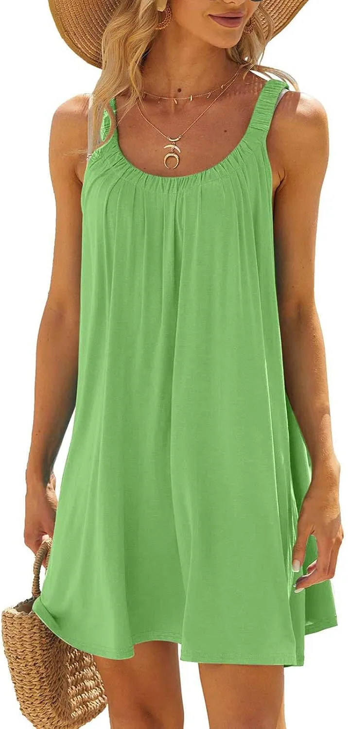 Sun Dresses Women Sleeveless Crewneck Mini Dress Ruffle Summer Beach Coverup Sundress Casual Hawaiian Outfits