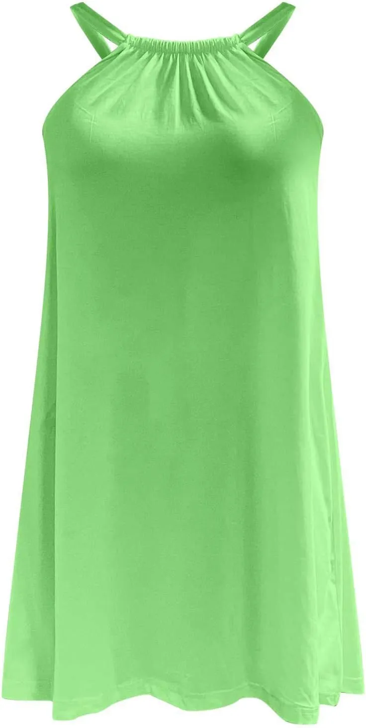 Sun Dresses Women Sleeveless Crewneck Mini Dress Ruffle Summer Beach Coverup Sundress Casual Hawaiian Outfits