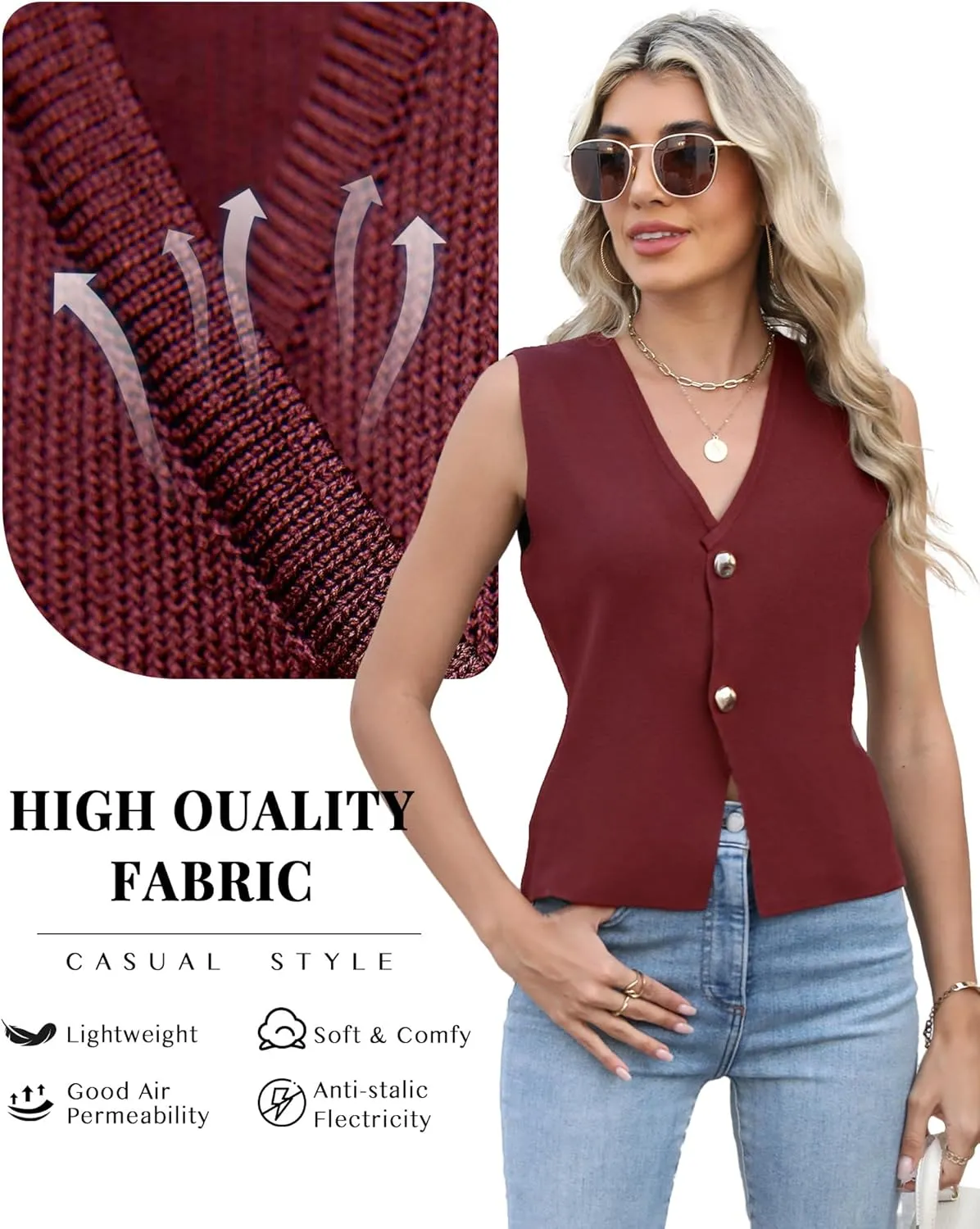 Sweater Vest Women Vest Tops Button Down Sleeveless Cute Vest 2025 Summer Spring Work Business Casual Outfits