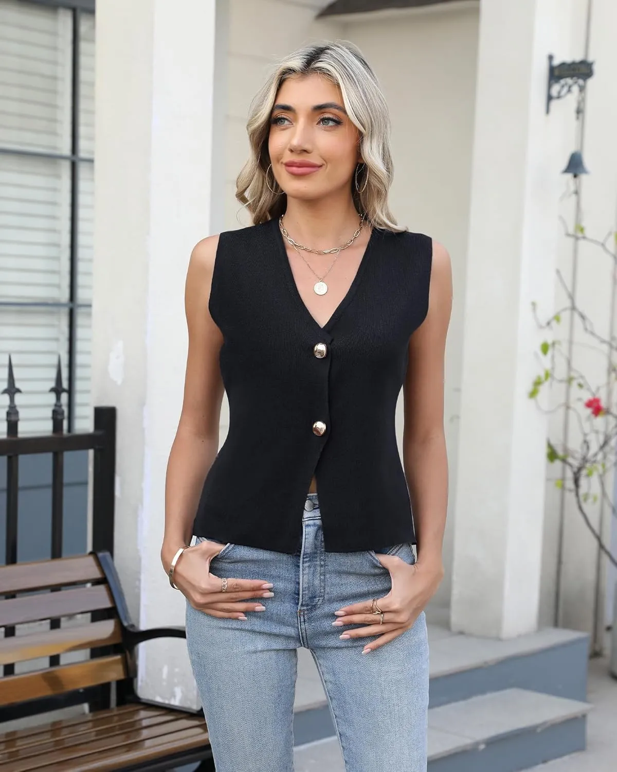 Sweater Vest Women Vest Tops Button Down Sleeveless Cute Vest 2025 Summer Spring Work Business Casual Outfits