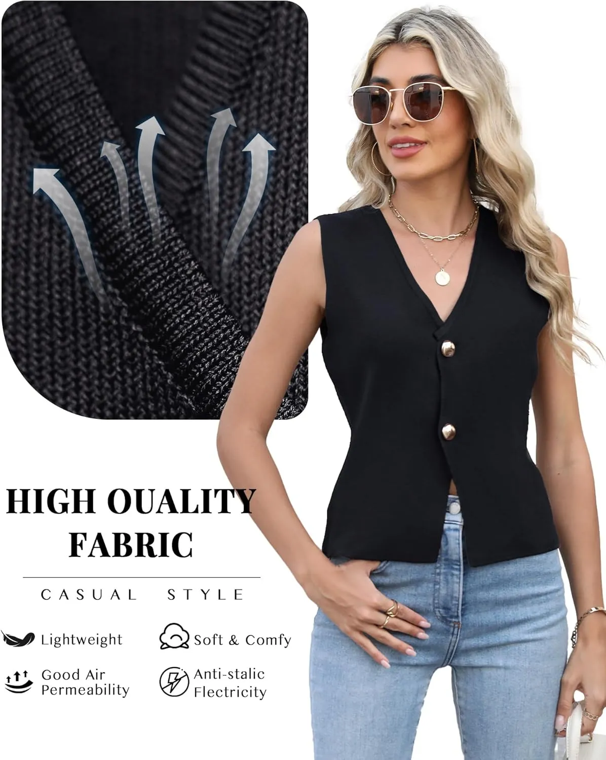 Sweater Vest Women Vest Tops Button Down Sleeveless Cute Vest 2025 Summer Spring Work Business Casual Outfits