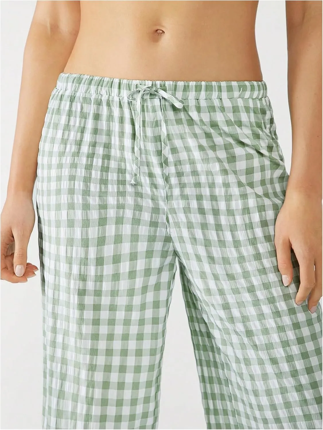 SweatyRocks Women's Casual Drawstring Waist Wide Leg Plaid Pants Long Trousers Baggy Sweatpants