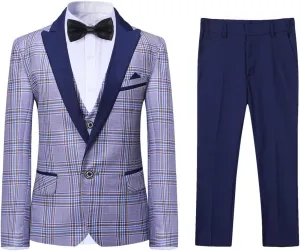 SWOTGdoby Boys Suits 3 Piece Slim Fit Check Plaid Kids Tuxedo Suits for Boys Formal Dress Blazer Jacket Pants Vest Wedding
