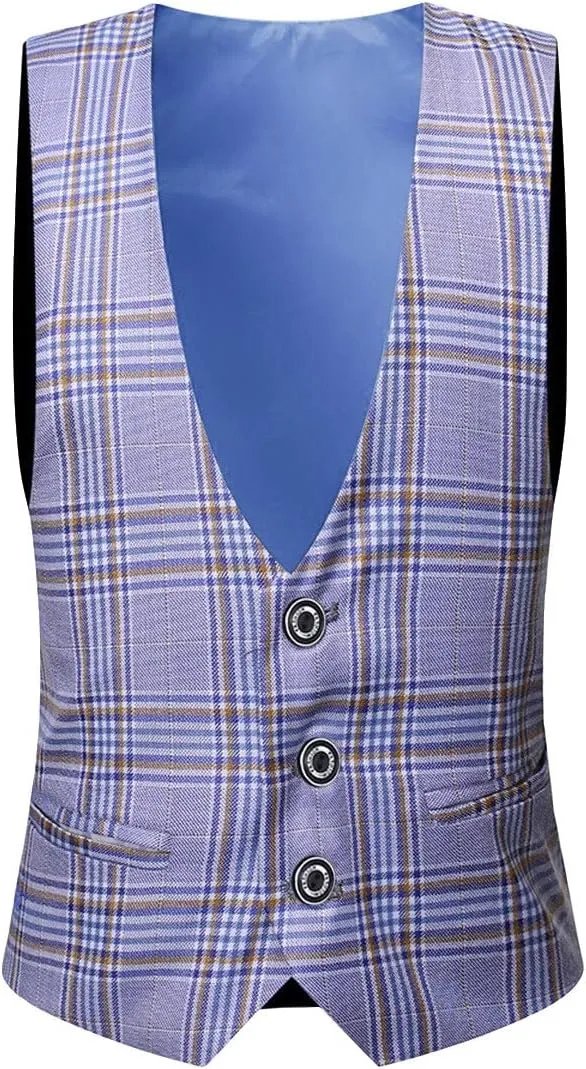 SWOTGdoby Boys Suits 3 Piece Slim Fit Check Plaid Kids Tuxedo Suits for Boys Formal Dress Blazer Jacket Pants Vest Wedding