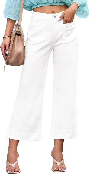 Tapata Women's 24/26 Petite Regular Wide Leg Jeans High Waisted Flare Stretchy Cropped Denim Pants Trendy Baggy Pockets