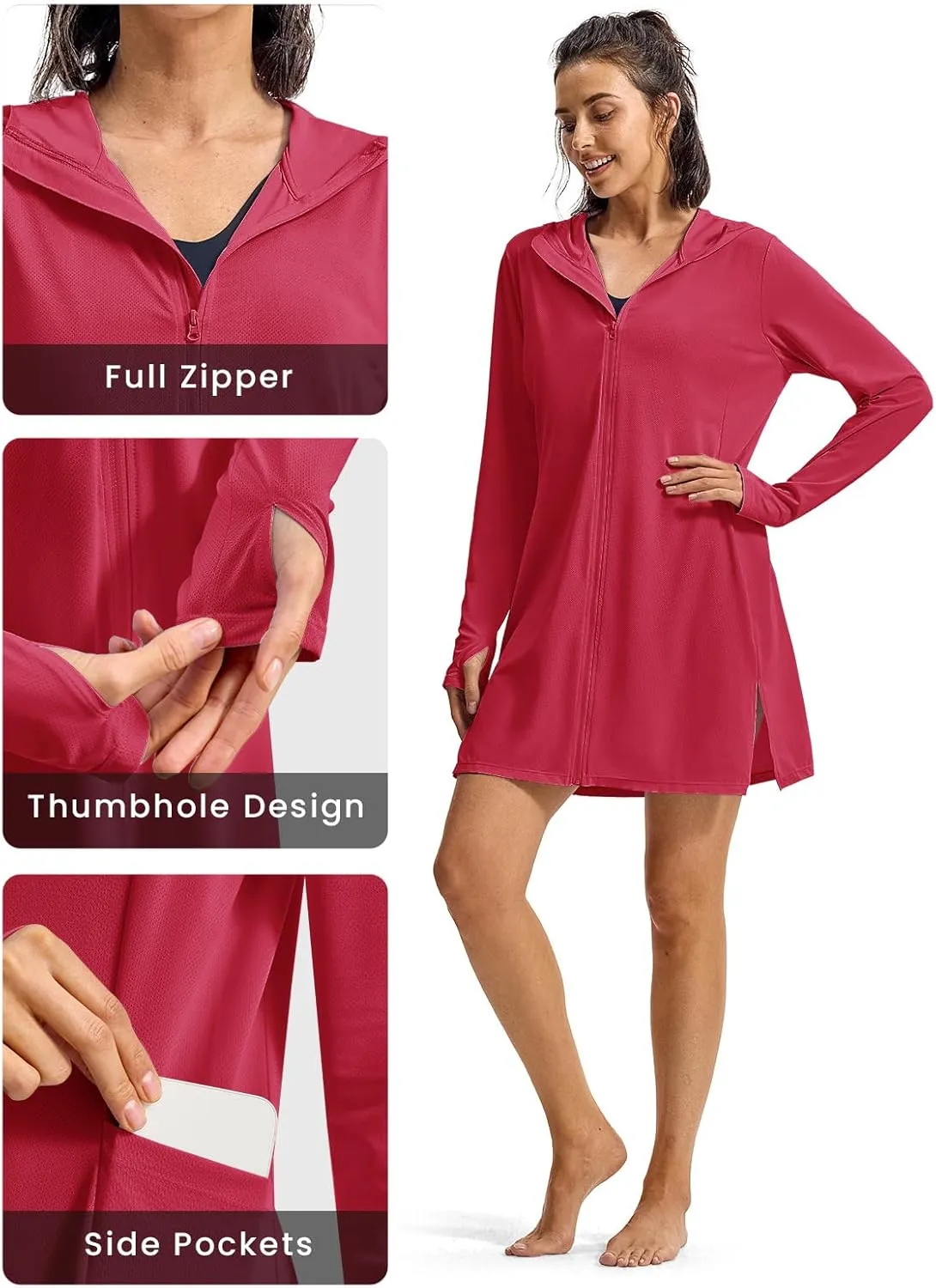 TBMPOY Women's Swim Cover Up UPF 50  Sun Protection Long Hoodie Jacket SPF Lightweight Beach Swimwear Coverups 2025