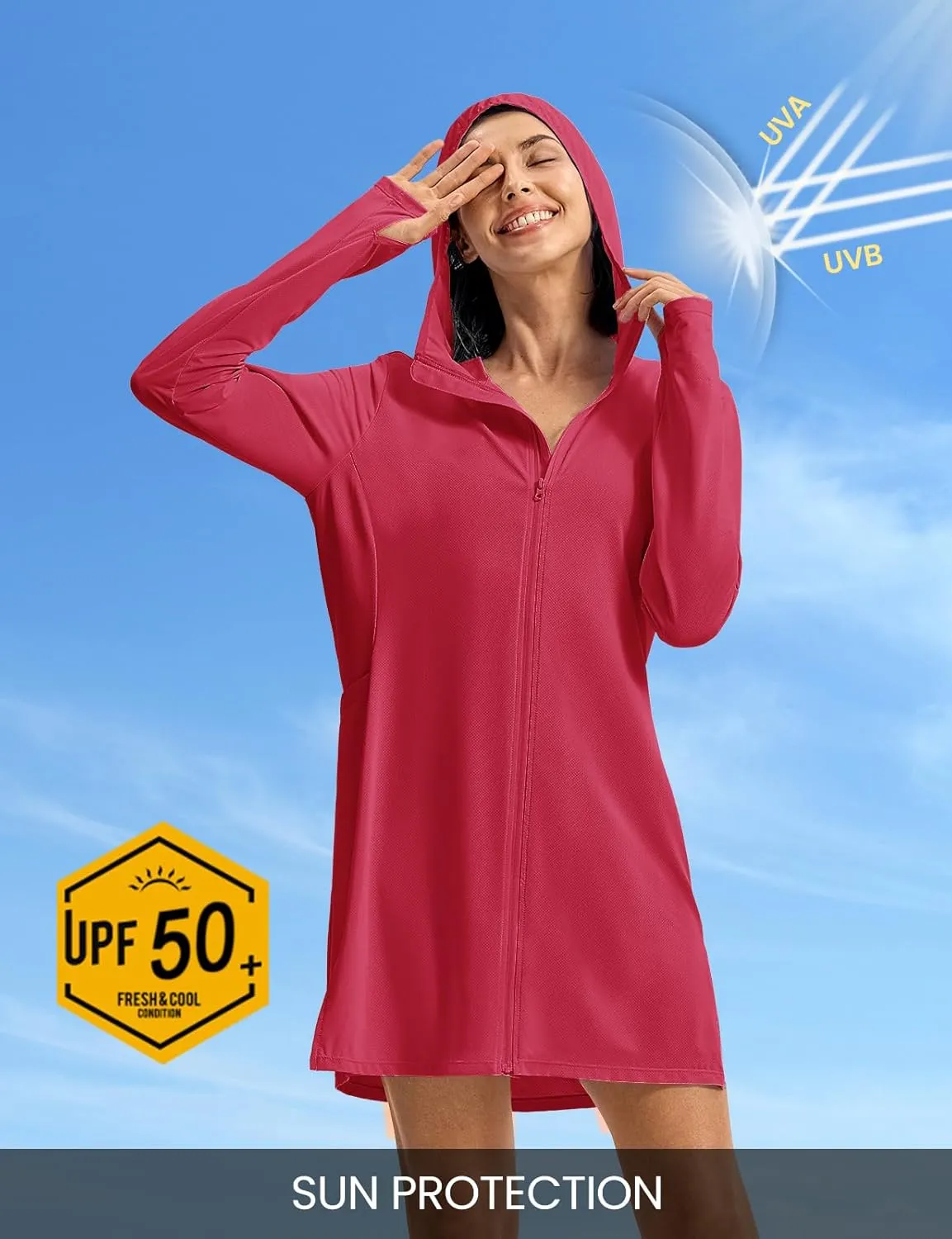 TBMPOY Women's Swim Cover Up UPF 50  Sun Protection Long Hoodie Jacket SPF Lightweight Beach Swimwear Coverups 2025