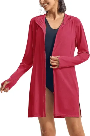 TBMPOY Women's Swim Cover Up UPF 50  Sun Protection Long Hoodie Jacket SPF Lightweight Beach Swimwear Coverups 2025