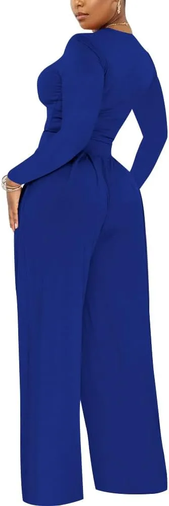 TOPSRANI Womens 2 Piece Outfits Casual Sweatsuits High Waist Short Sleeve Tracksuit Loose Baggy Wide Leg Pants Sets