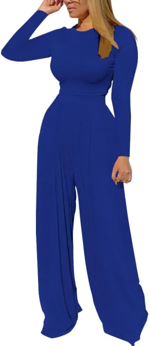 TOPSRANI Womens 2 Piece Outfits Casual Sweatsuits High Waist Short Sleeve Tracksuit Loose Baggy Wide Leg Pants Sets